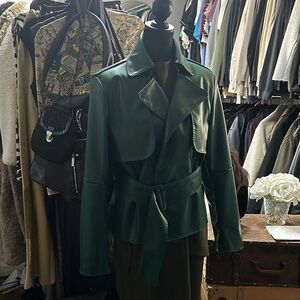 Chic Green Faux Leather Jacket for Women